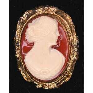 Vintage Carved Shell Gold Cameo Brooch Pin
